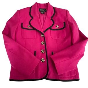 Adolfo Atelier Pte Wool Blazer Pink Black Trim Gold Buttons SZ 6P Legally Blonde